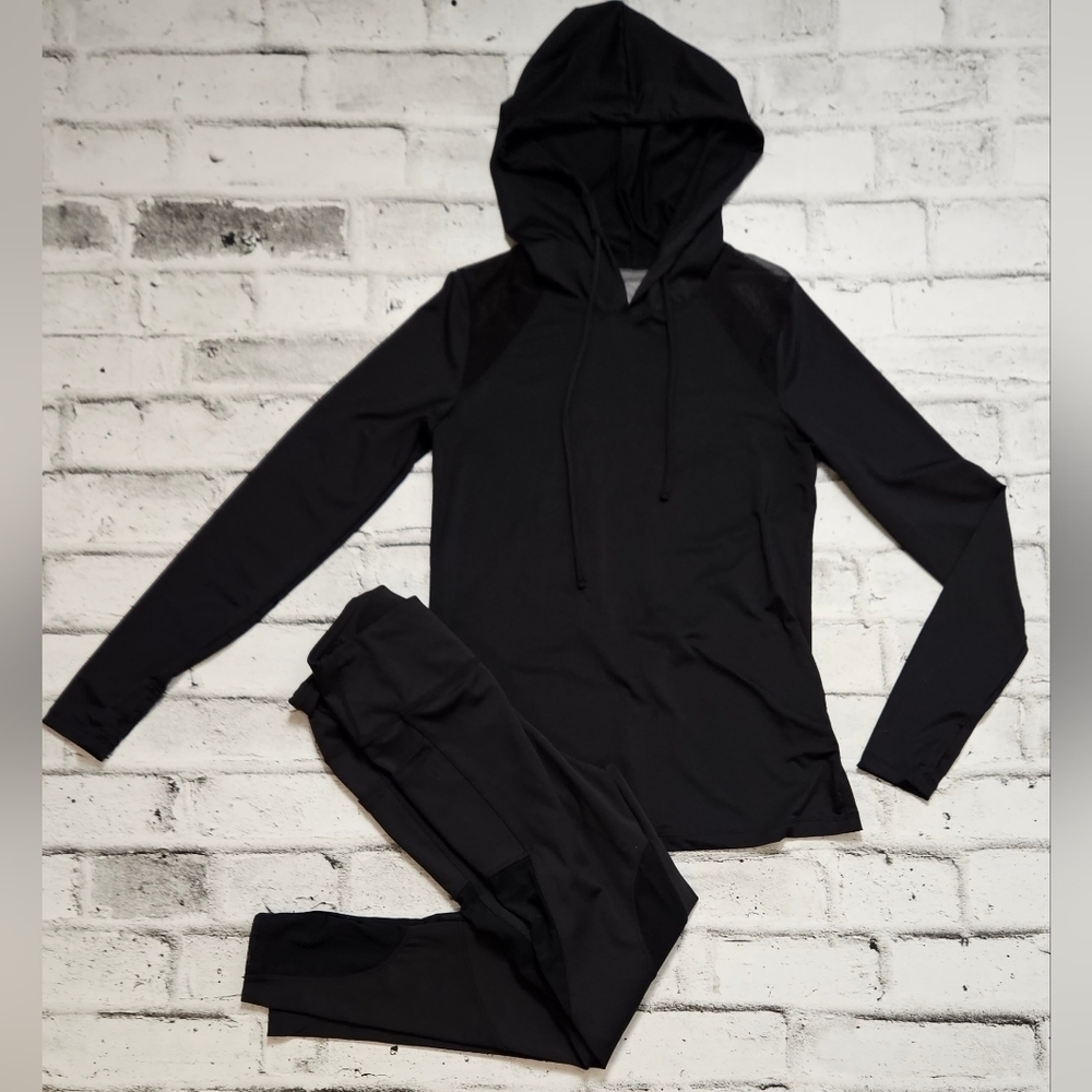 SHEIN Black 2 Piece Activewear Set Hoodie Top & Leggings Streetwear - Size S